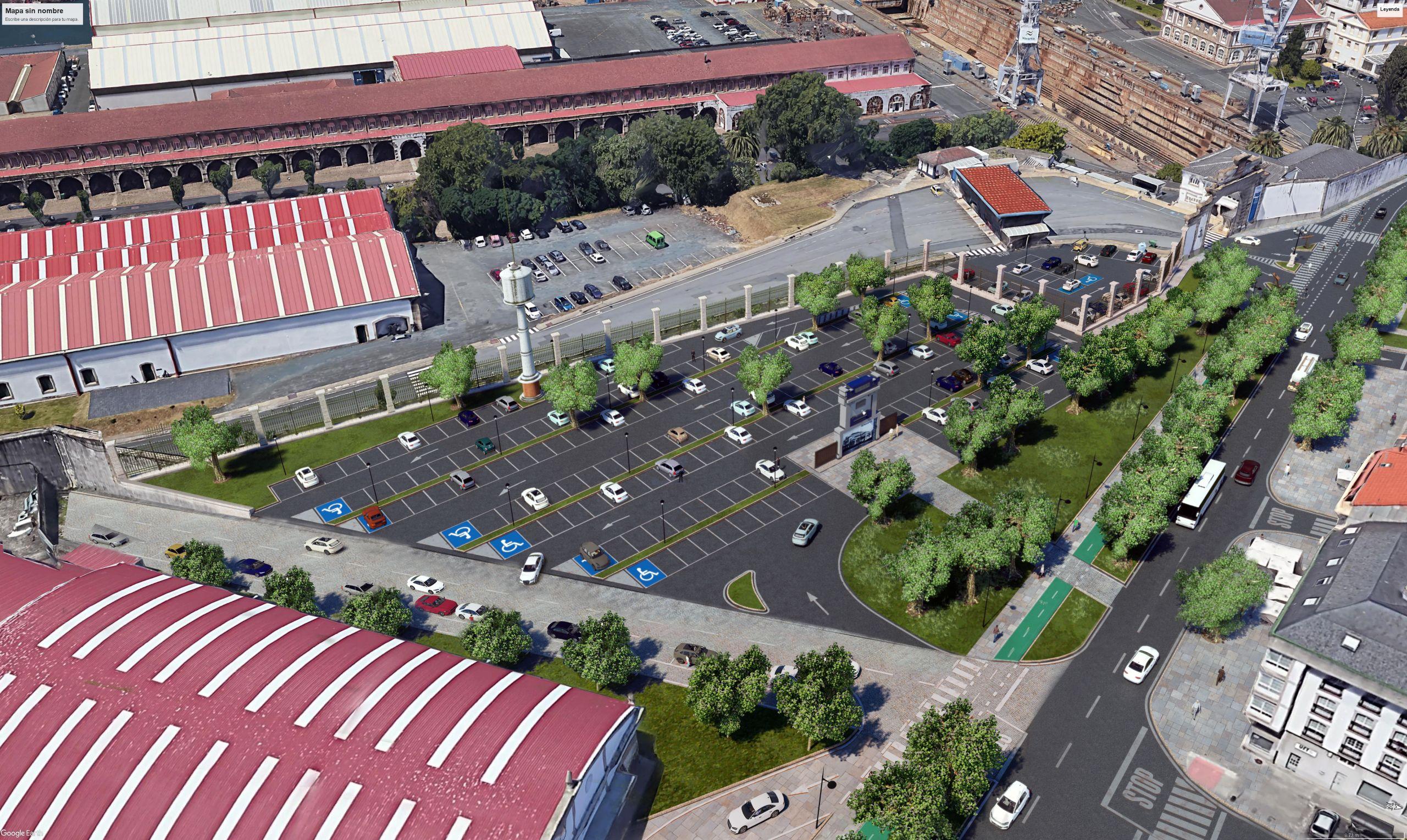 Representación virtual aérea del futuro estacionamiento. Imagen: Concello de Ferrol