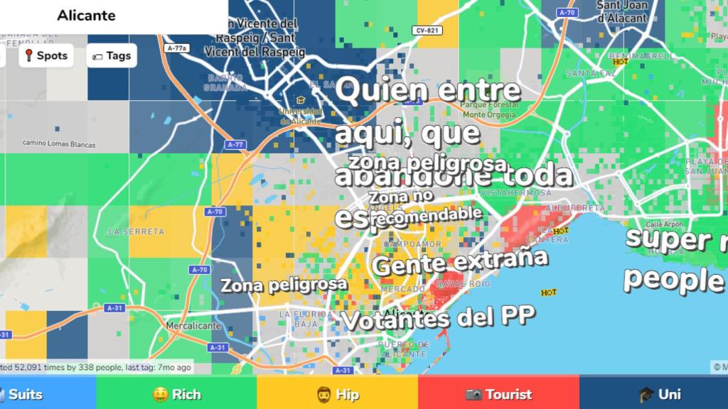 Ciudad de Alicante, vista con 'Hoodmaps'.