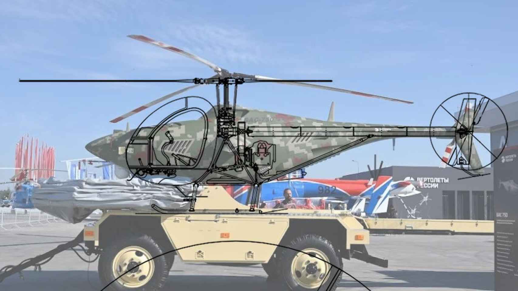 Montaje comparando el BAS-750 con el helicóptero ucraniano