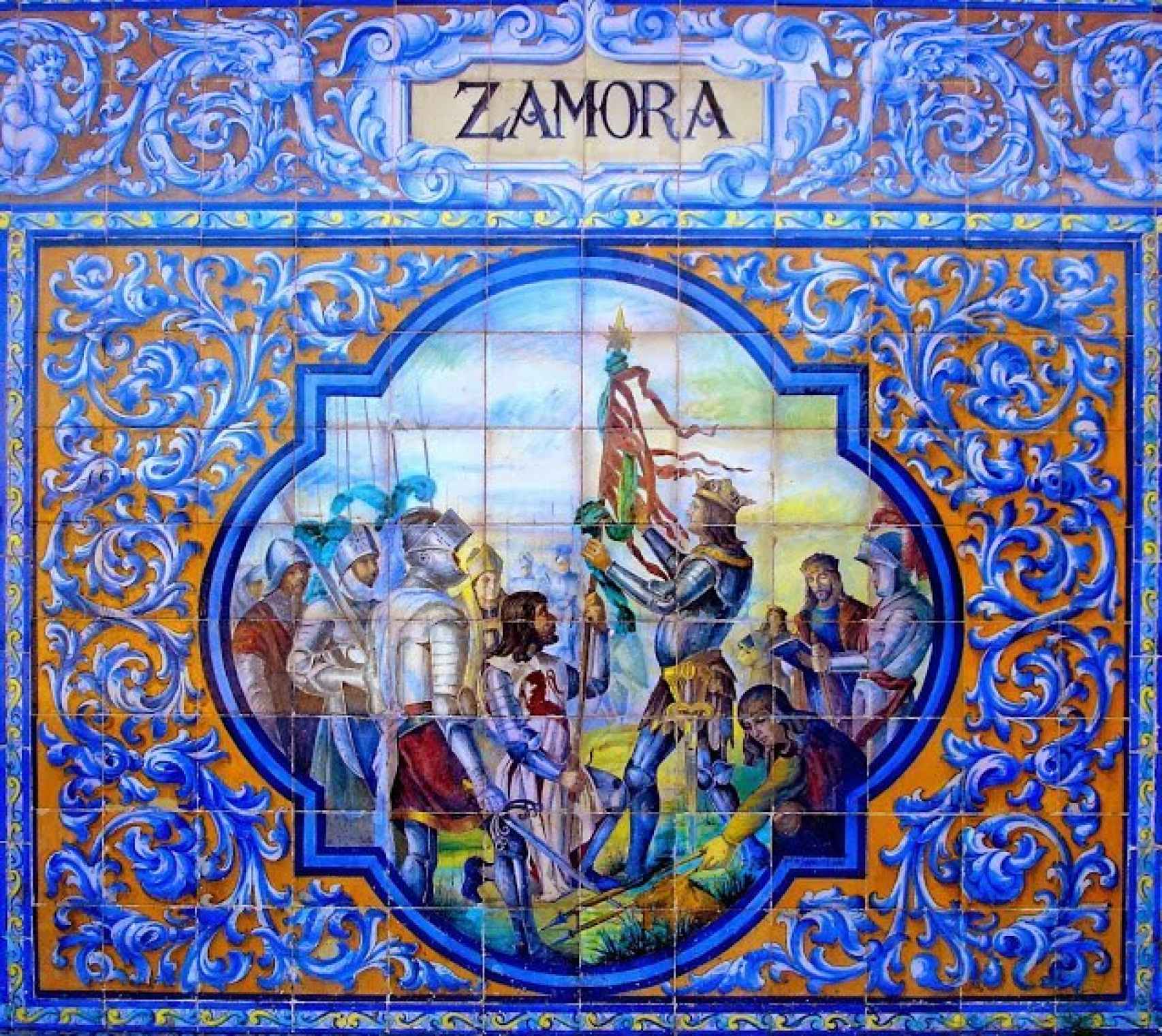 Mural en la Casa de Zamora en Sevilla que muestra el momento de puesta de la banda verde en la Seña Bemeja