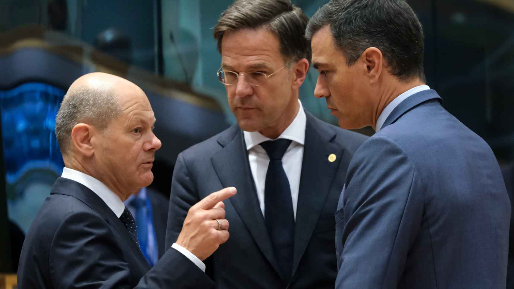 Olaf Scholz, Pedro Sánchez y Mark Rutte, durante la última cumbre celebrada en Bruselas
