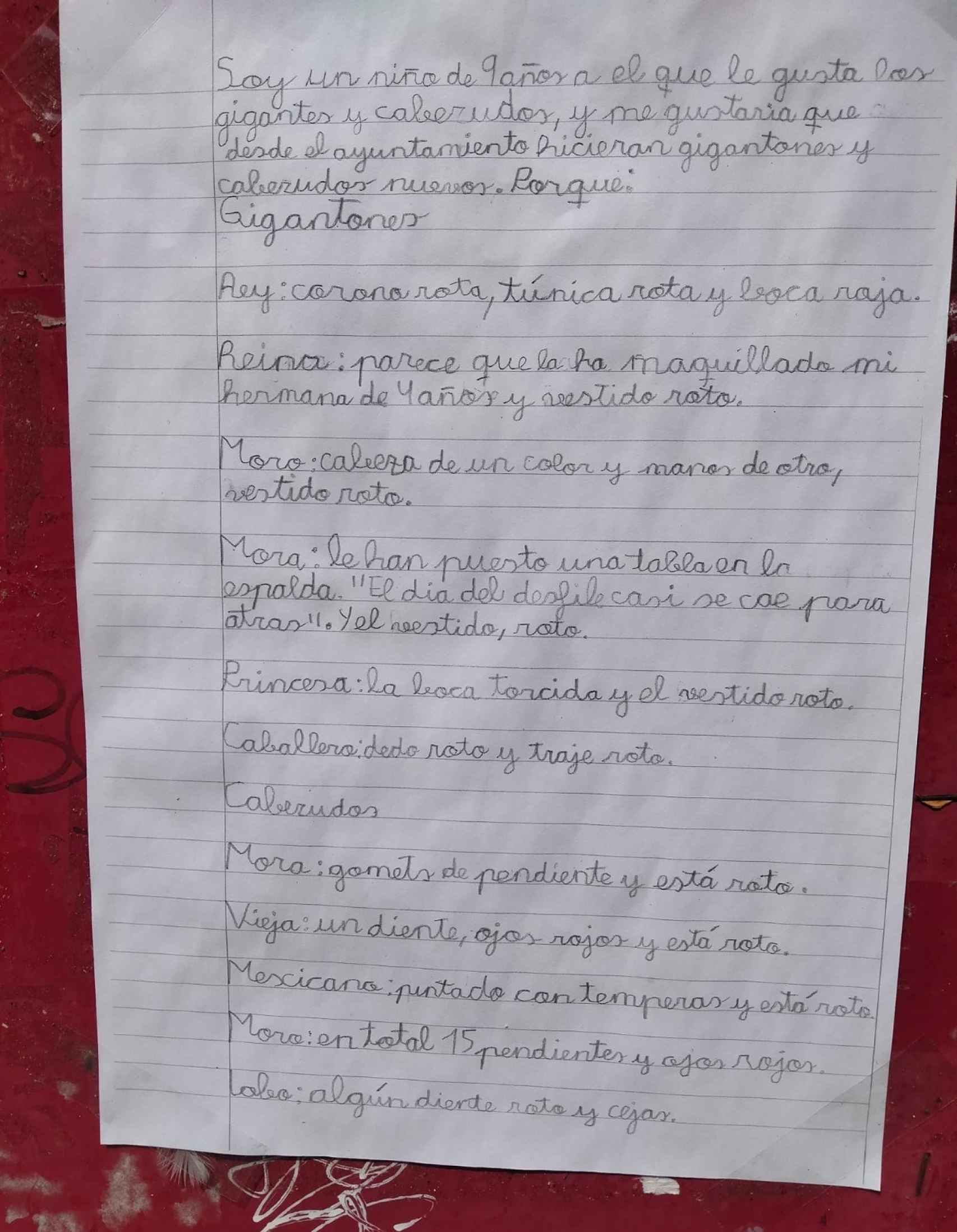 Carta de un niño toresano a su Ayuntamiento