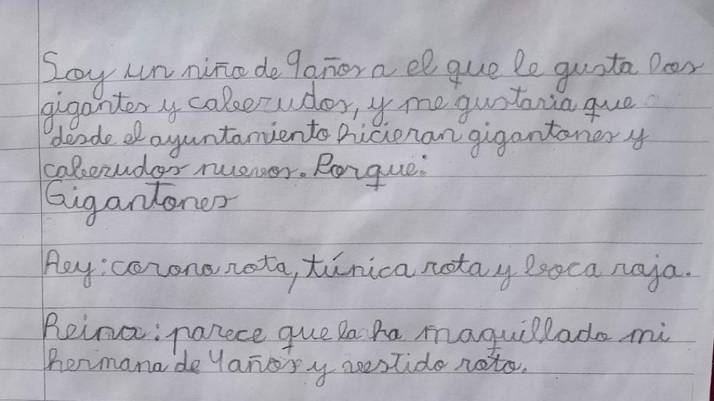 Carta de un niño toresano a su Ayuntamiento