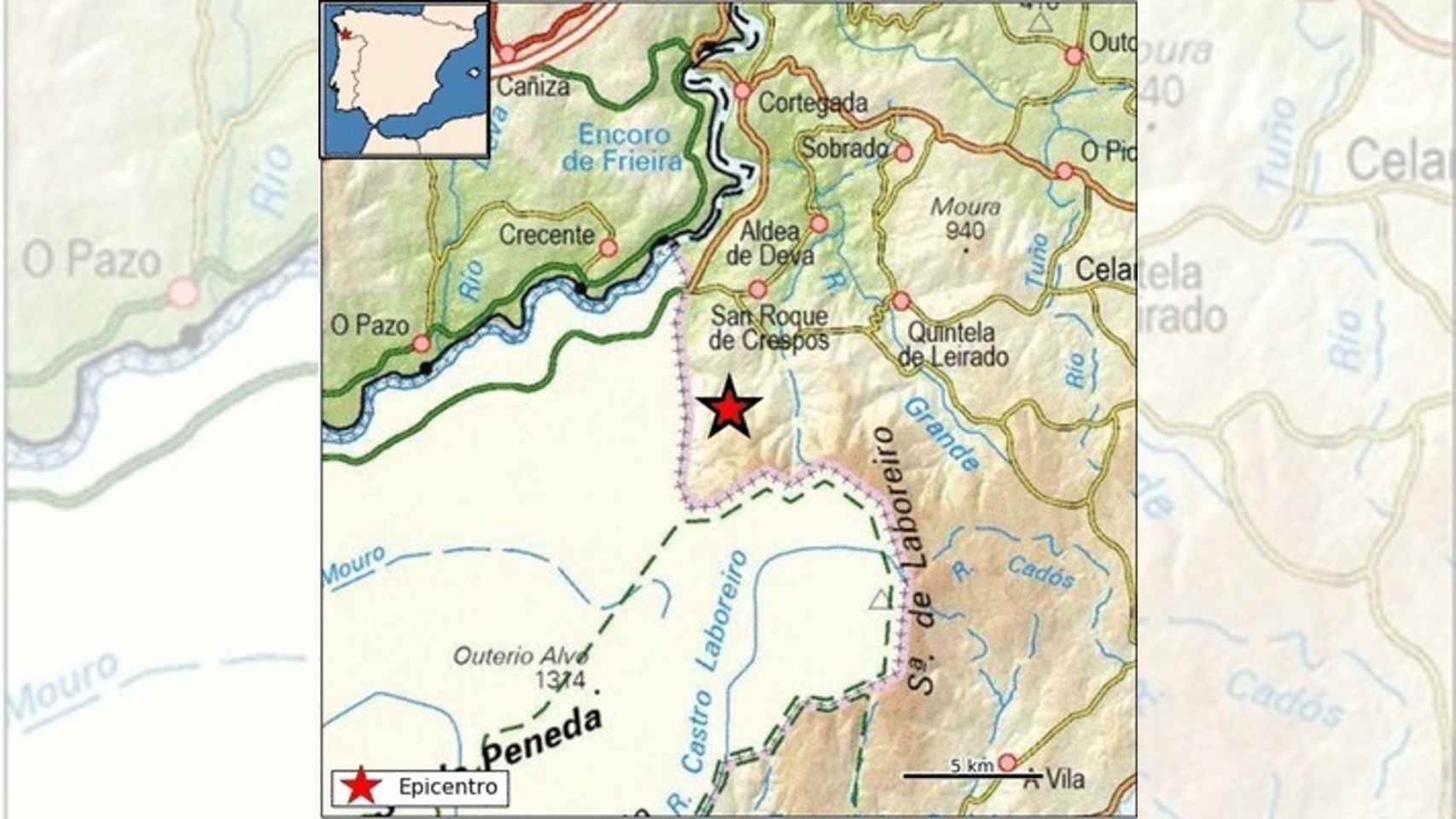 Epicentro del terremoto de Padrenda (Ourense).