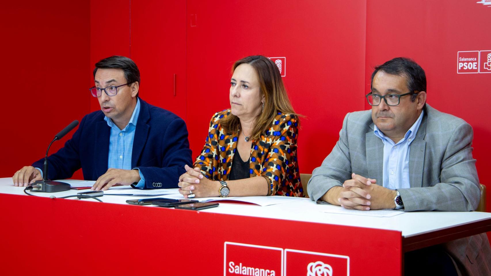 Los procuradores socialistas Fernando Pablos, Rosa Rubio y Juan Luis Cepa.