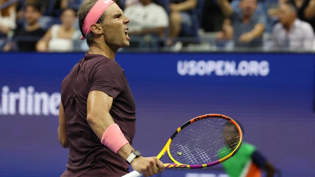 Nadal celebra un punto en su estreno en el US Open.