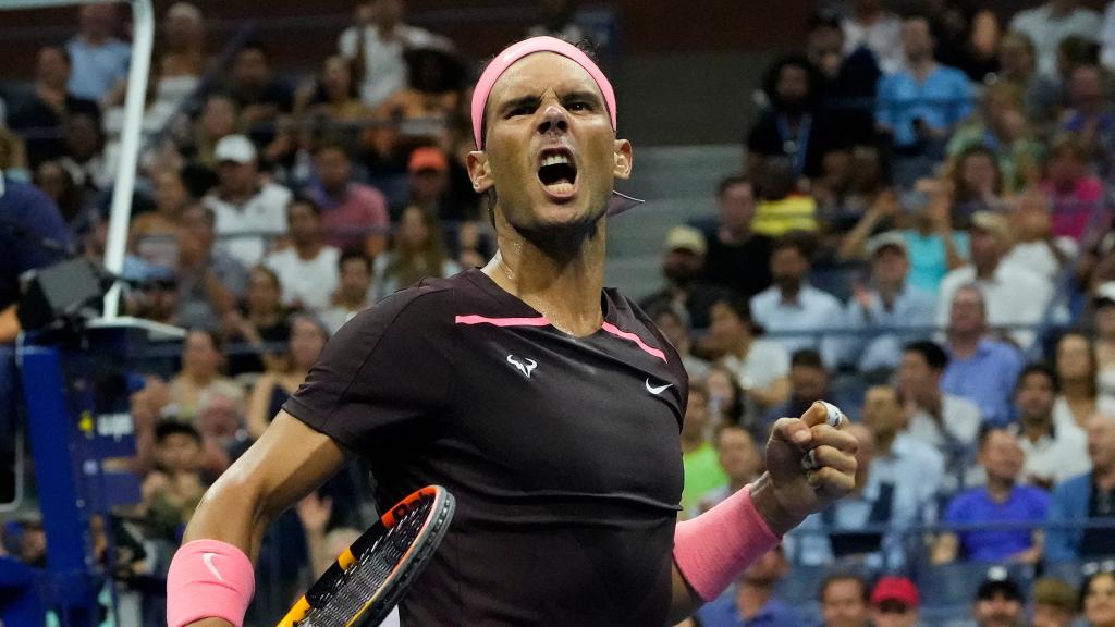 Nadal celebra un punto en su primer partido en el US Open.