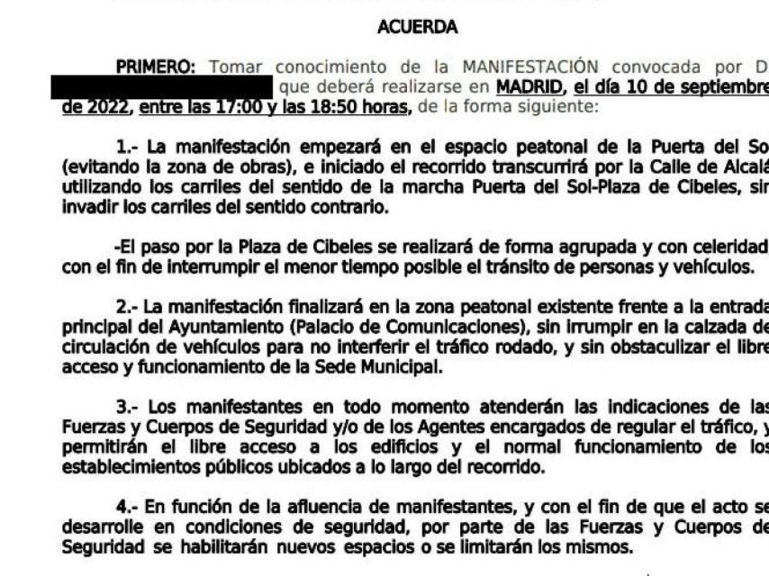 La manifestación no pasará ante el Congreso de los Diputados, tal como consta en la comunicación oficial.