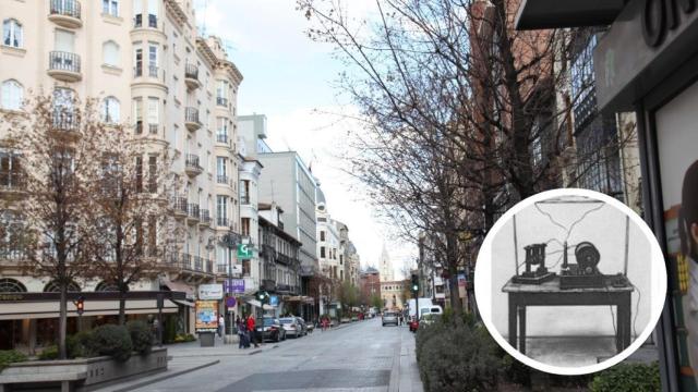 Imagen del centro de la ciudad de León y un radiotelégrafo.