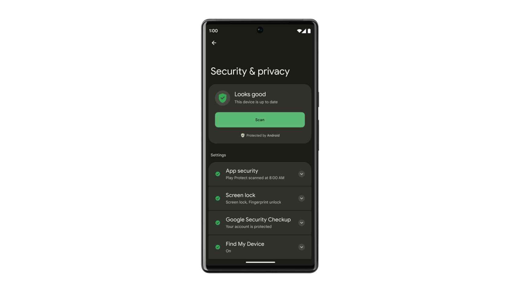Nueva sección de Seguridad y Privacidad en Android 13