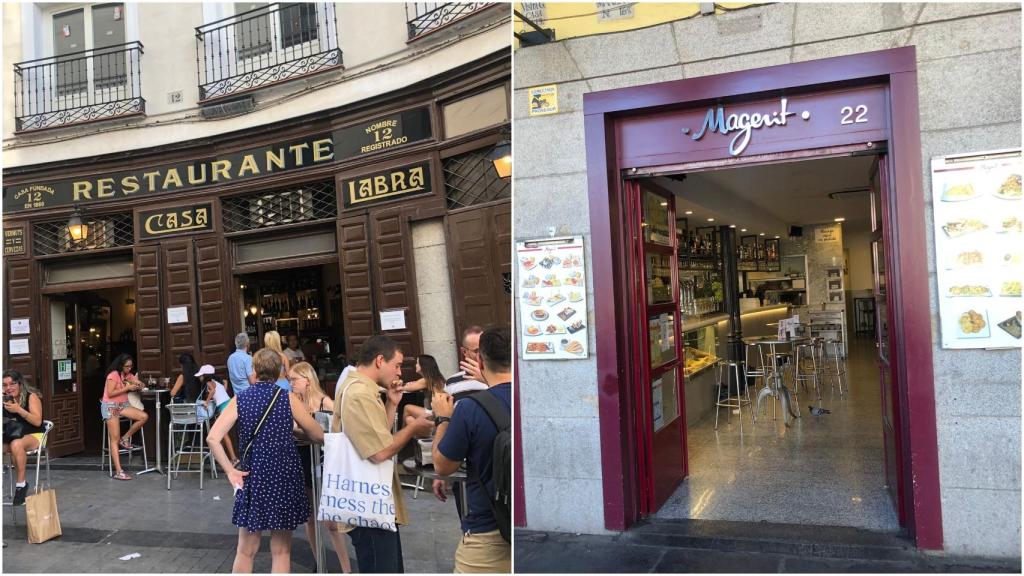 Los tradicionales restaurantes madrileños Casa Labra, a la izquierda, y Magerit, a la derecha.