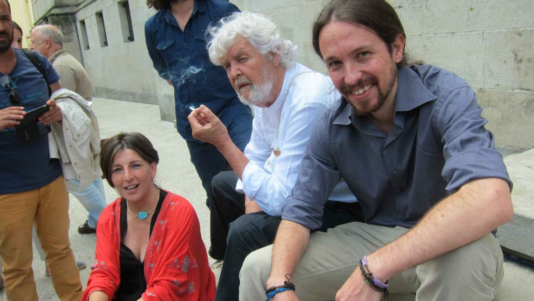 Yolanda Díaz, Xosé Manuel Beiras y Pablo Iglesias, en una foto durante la campaña de En Marea.