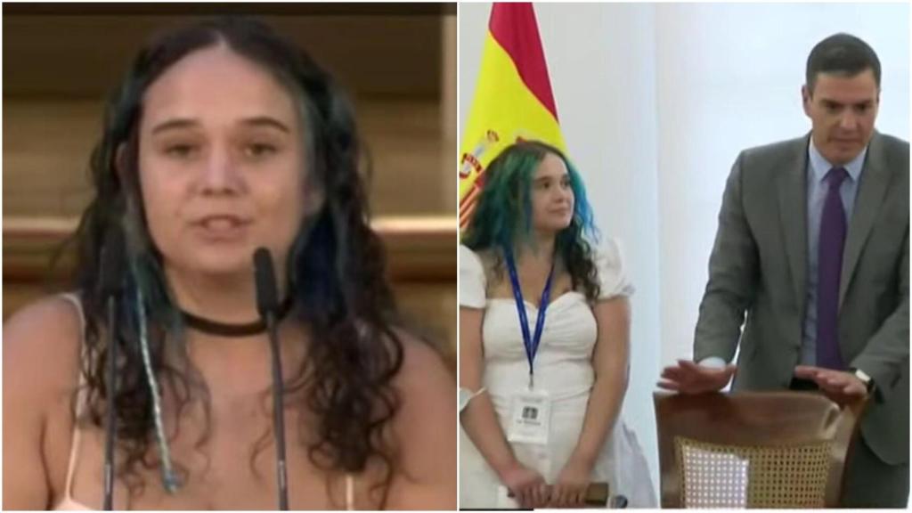 A la izquierda, Naiara en su reciente encuentro con Sánchez. A la derecha, en su cita de junio.