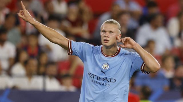 Haaland, celebrando el gol del Manchester City al Sevilla