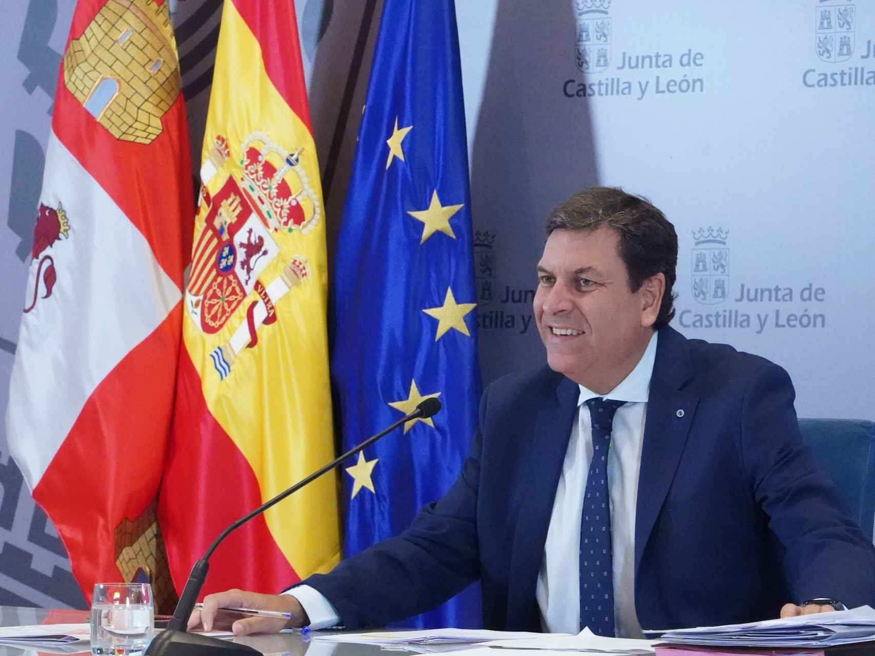El portavoz de la Junta, Carlos Fernández Carriedo, durante la rueda de prensa posterior al Consejo de Gobierno, este miércoles.