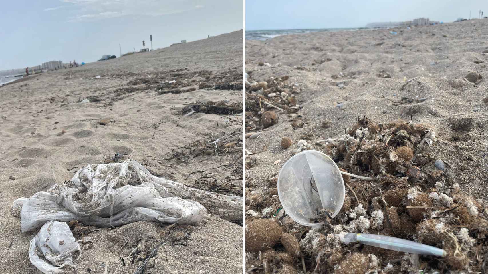 Restos de basura en la playa Agua Amarga de Alicante.
