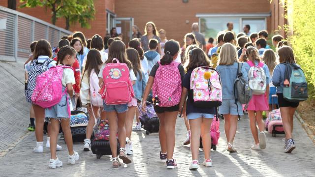 Un grupo de alumnos accede a un colegio de Toledo.