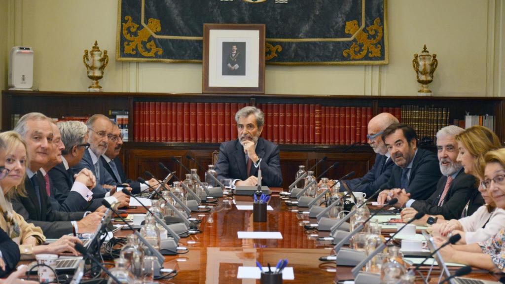 El pleno del Consejo General del Poder Judicial, en su reunión de este jueves sobre la renovación del TC./