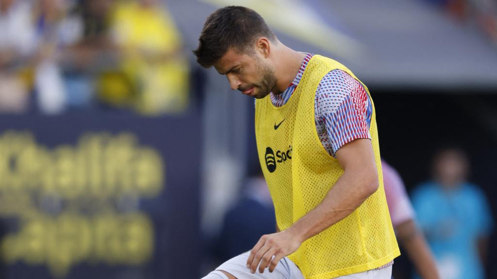 Gerard Piqué, en el calentamiento del Barça