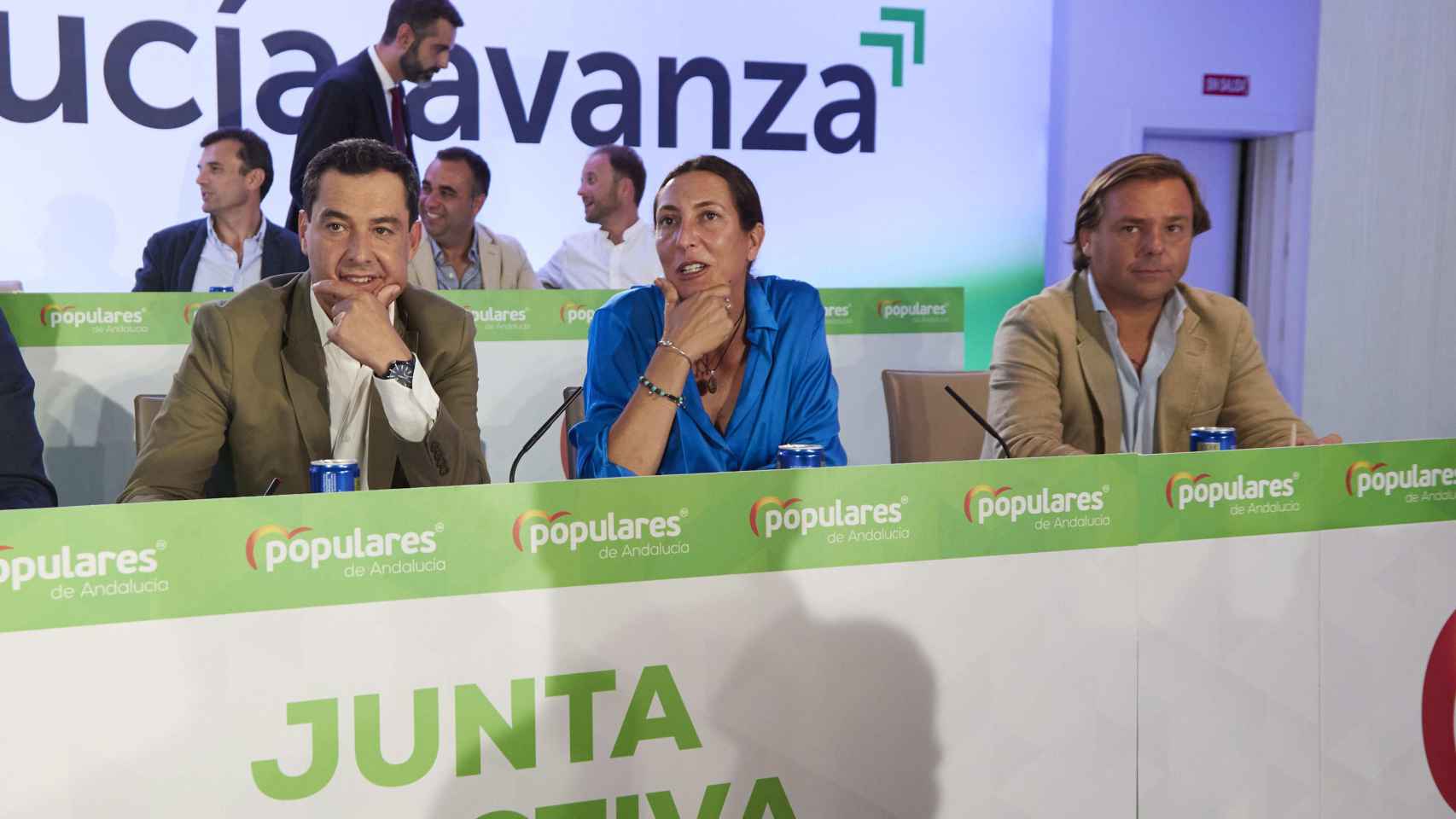 Juanma Moreno, Loles López y Antonio repullo el pasado 5 de septiembre, durante la Junta Directiva del PP andaluz.
