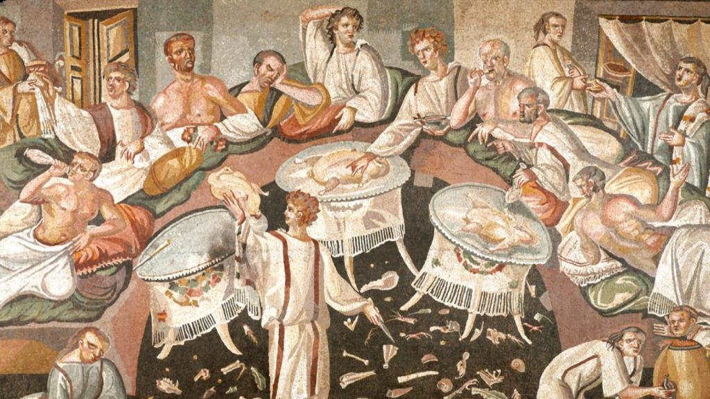 La gastronomía del imperio romano, presente en este mosaico, revive con las técnicas redescubiertas que aplicaban.