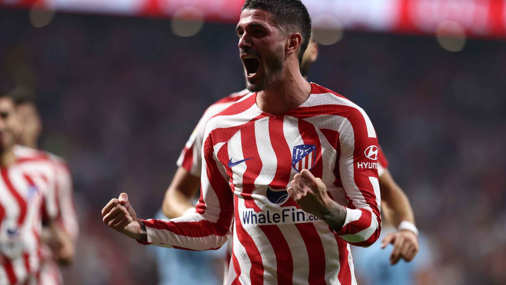 Rodrigo de Paul, celebrando un gol con el Atlético de Madrid en La Liga 2022/2023