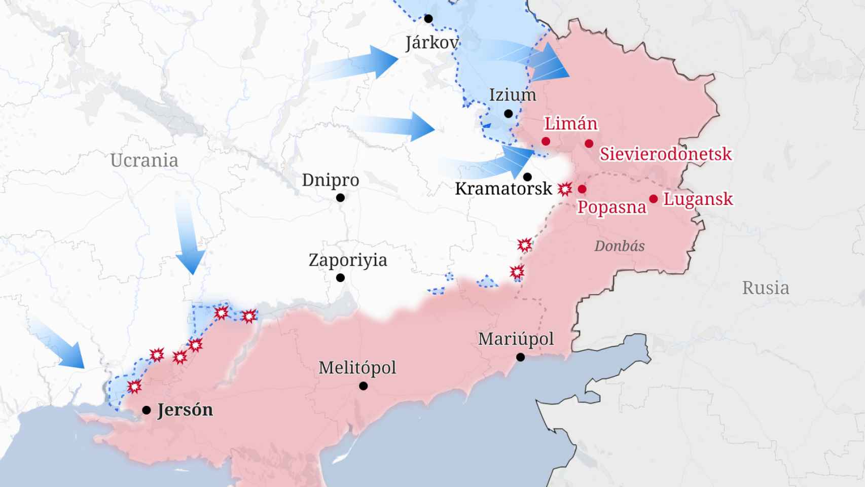 Actualización del mapa de Ucrania a 11 de septiembre. Fuente: ISW, Ministerio de Defensa de Reino Unido, elaboración propia