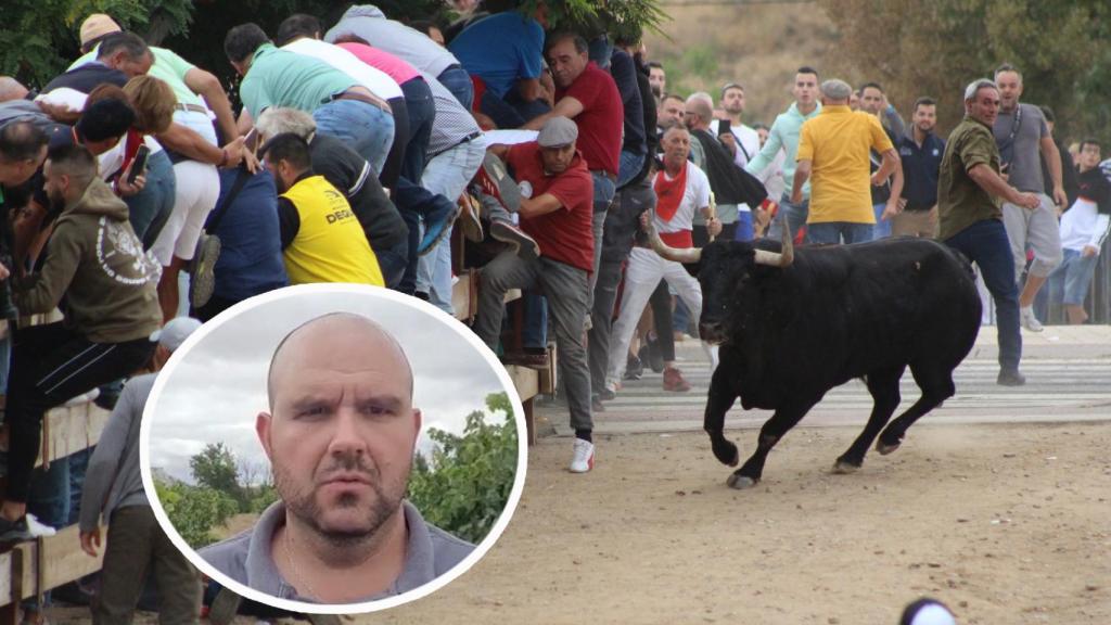 Enrique Carnero y una imagen del encierro del Toro de la Vega de esta mañana