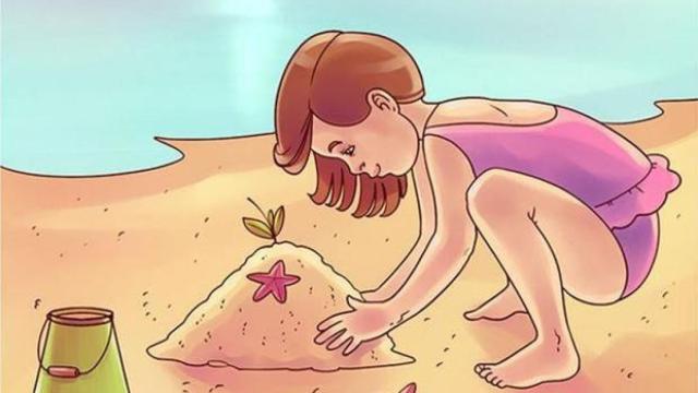 Encuentra el error en la imagen de la niña en la playa.