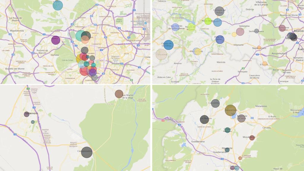 Imagen de los lugares con mayor y menor riesgo de Madrid.