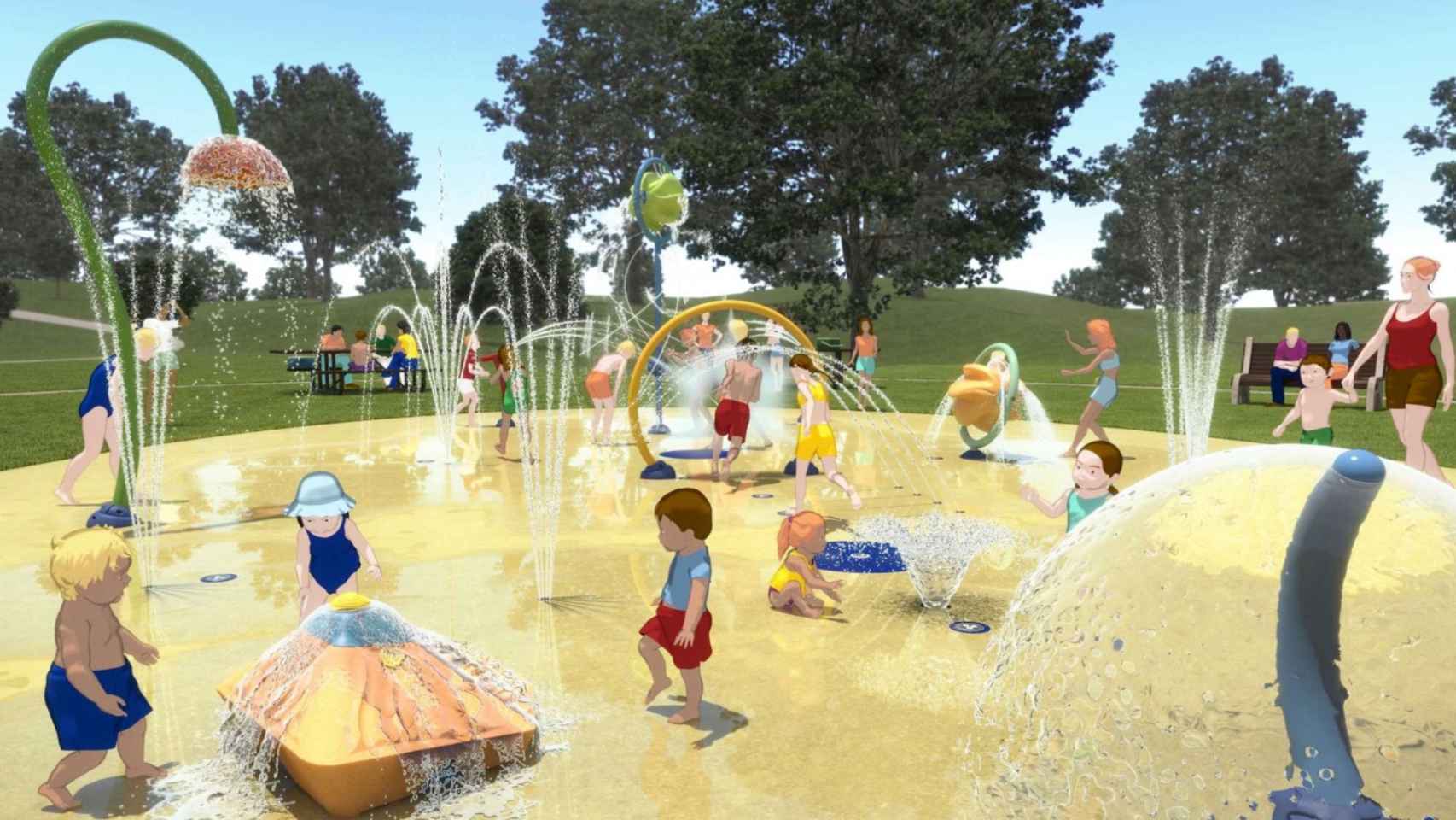 Recreación del futuro parque de juegos de agua a orillas del Lérez.