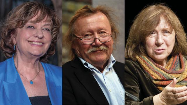 Ana Blandiana (foto de Miguel Ruiz Duran), Peter Sloterdijk (foto de CaixaForum) y Svetlana Aleksiévich (foto de Elke Wetzig)