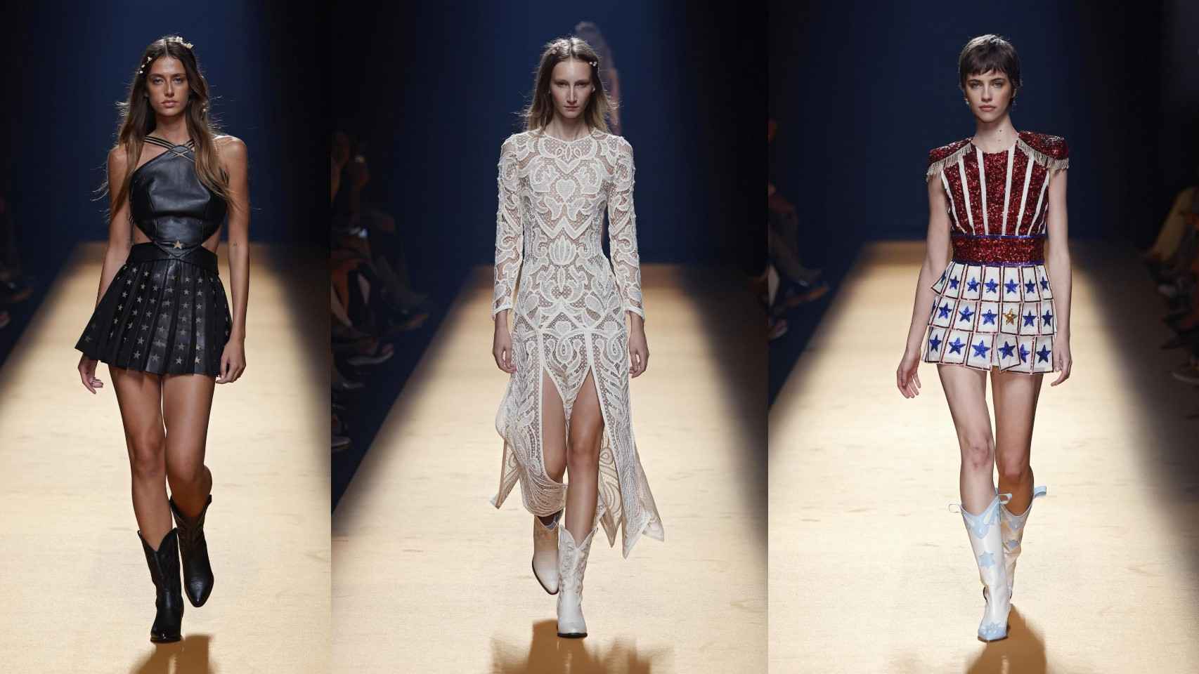 Tres modelos de teresa Helbig en la Mercedes-Benz Fashion Week Madrid.