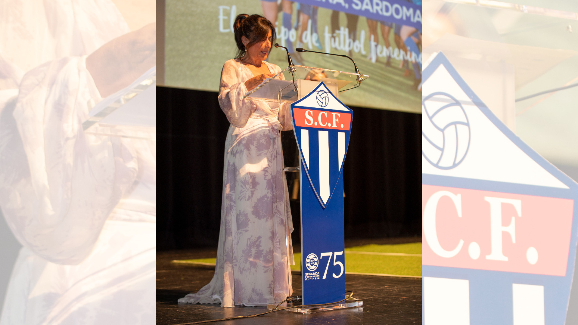 La presidenta del Sárdoma, Begoña Aldao, durante la gala del 75 aniversario. Foto: Cedida