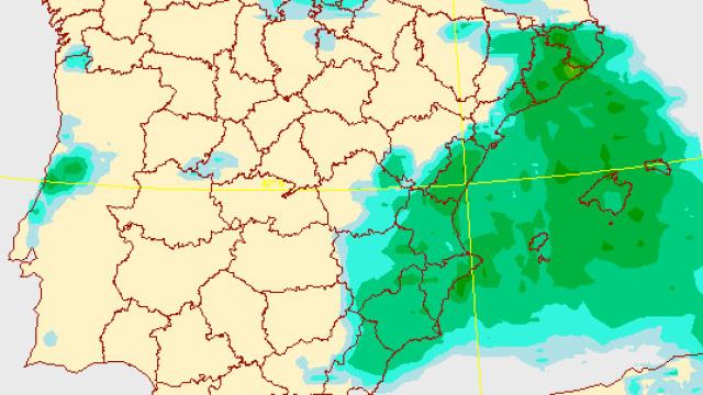 El mapa probabilístico de lluvias proyectado por AEMET.