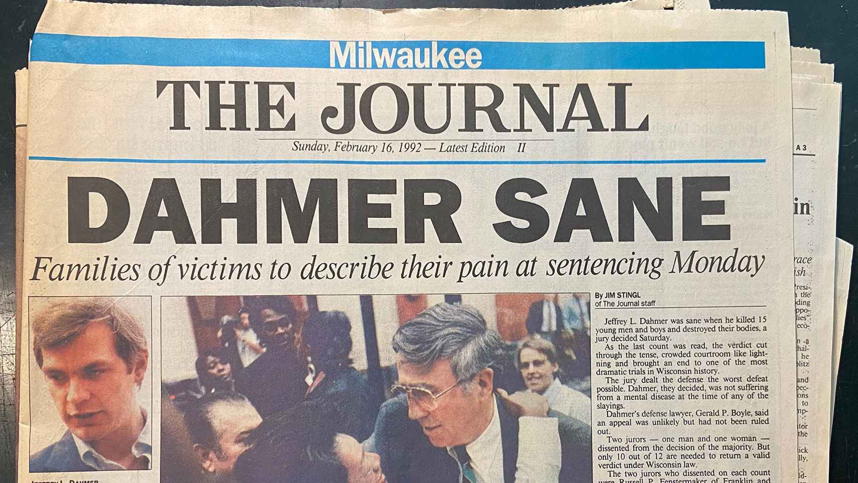 Ejemplar de la portada de 'The Milwaukee Journal' con el juicio de Dahmer.