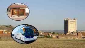 Fuensaldaña, la parada y un autocar de La Regional
