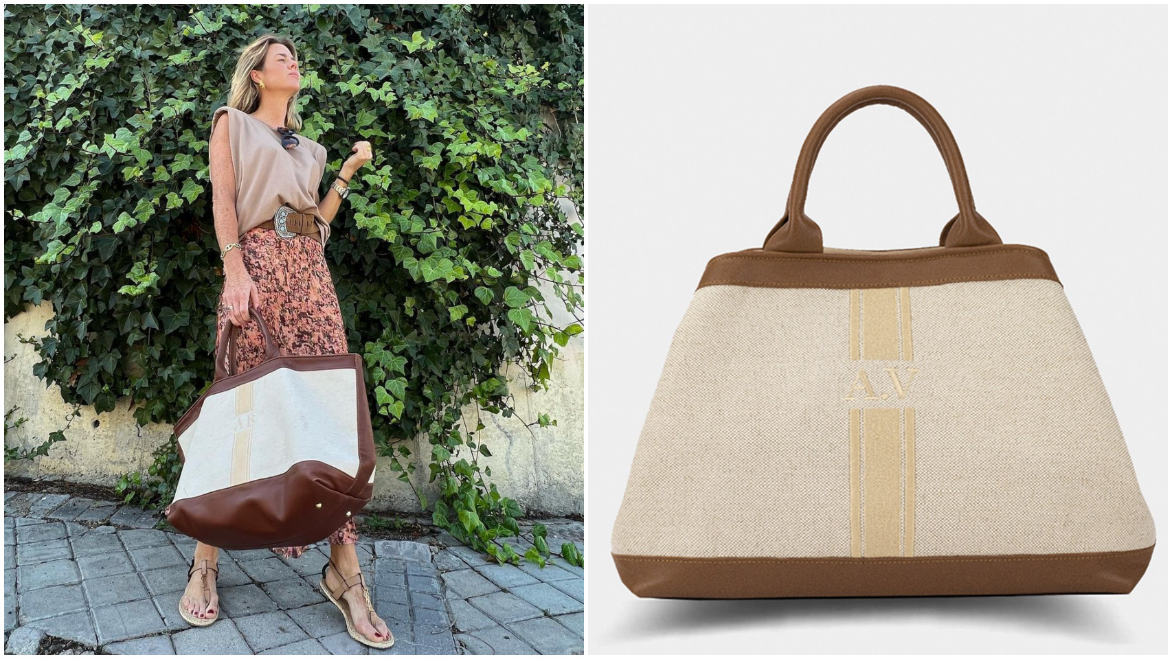 Amelia Bono presume de su bolso personalizado con sus iniciales.