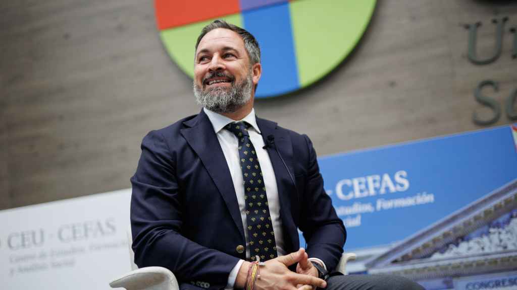 Santiago Abascal, candidato de Vox, durante su charla en el CEU de Madrid.