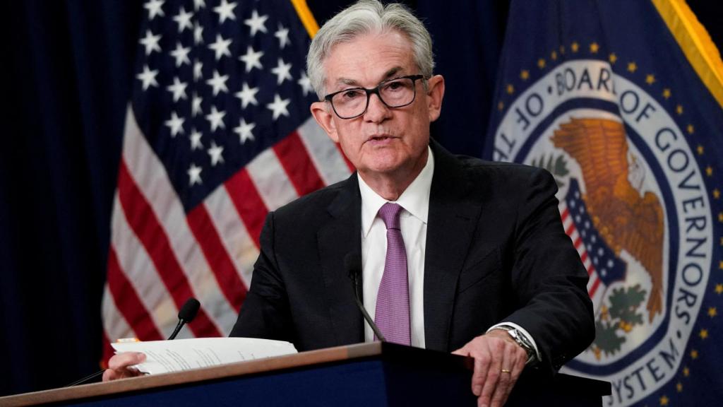 Jerome Powell, presidente de la Fed, durante la rueda de prensa de la reunión que el banco central mantuvo en julio.