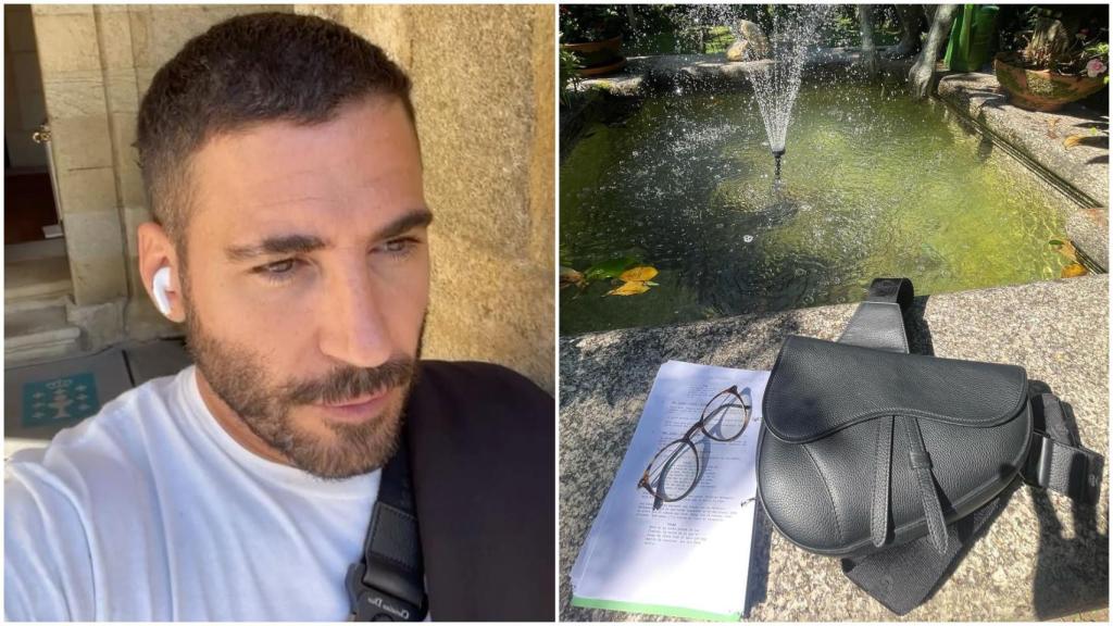 Miguel Ángel Silvestre muestra su exclusivo bolso de Dior.