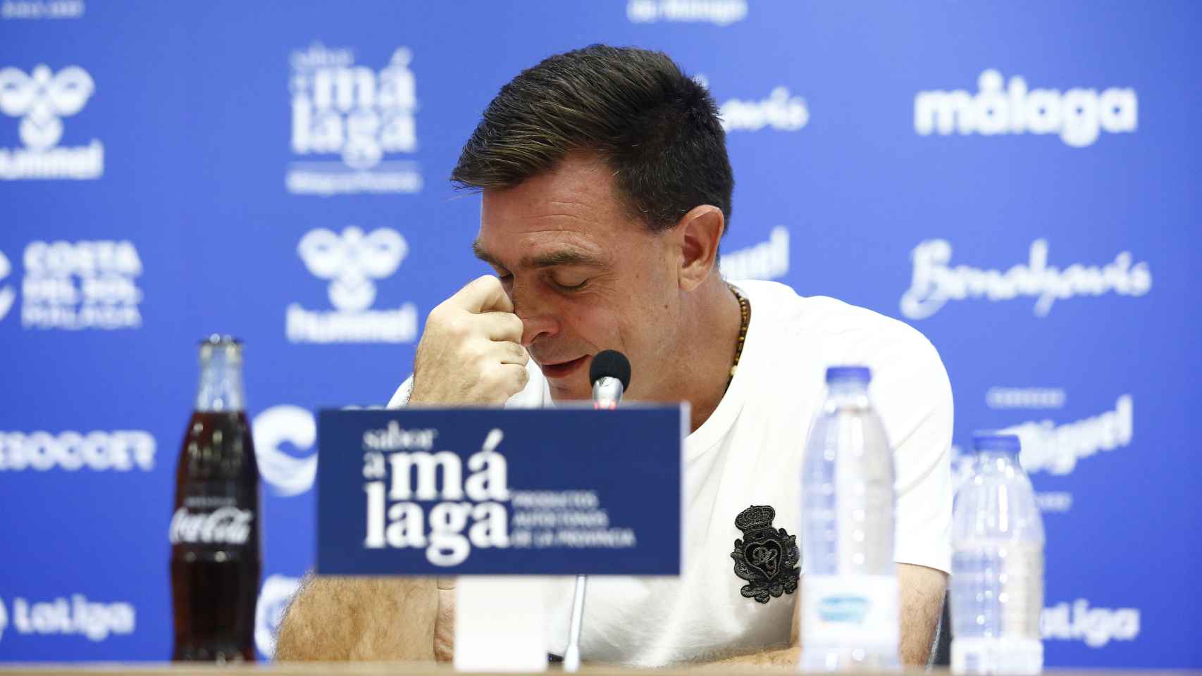 Pablo Guede durante su despedida del Málaga CF
