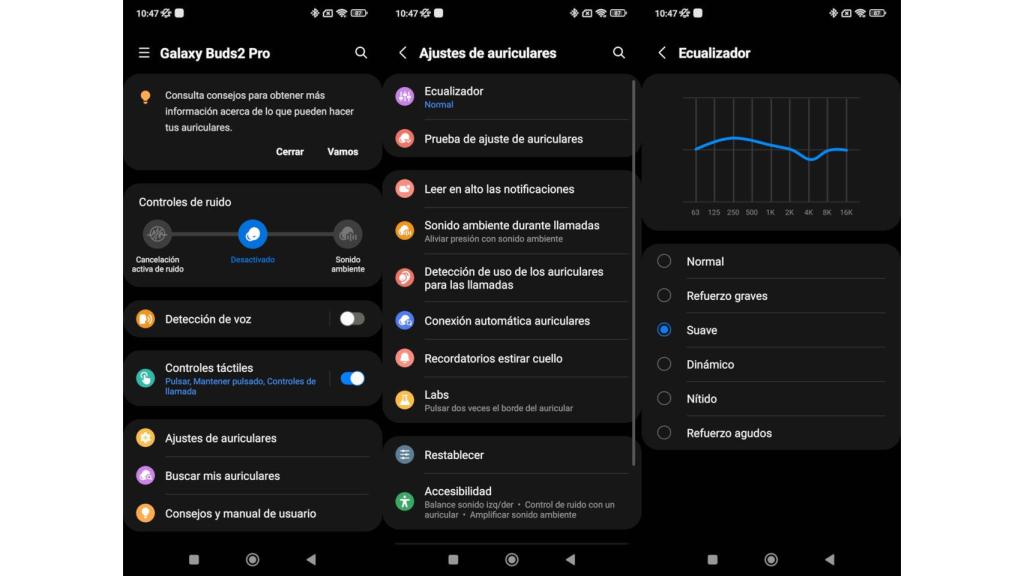 La app Samsung Wearable nos permite configurar los auriculares