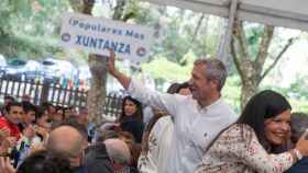 El presidente del PPdeG, Alfonso Rueda, en un acto en Mos (Pontevedra).