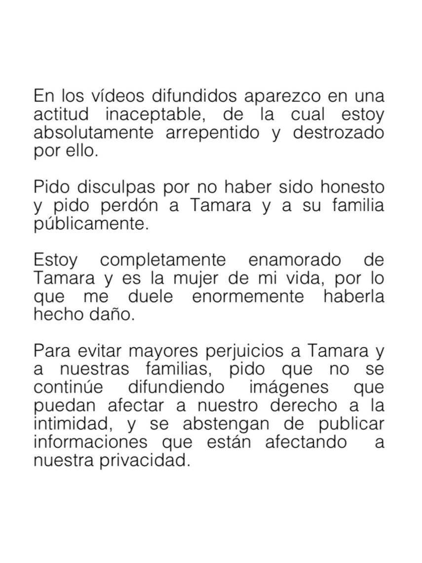 El comunicado difundido por Íñigo Onieva.