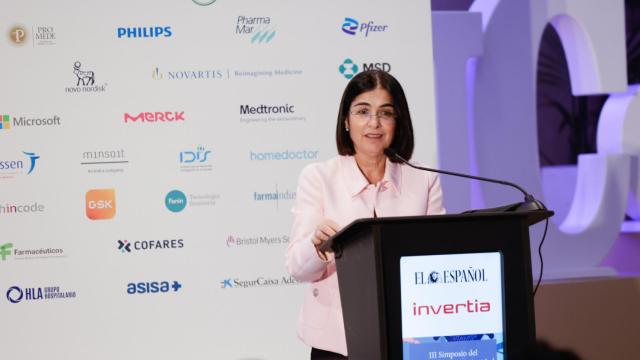 Carolina Darias, ministra de Sanidad, en la apertura del III Simposio del Observatorio de la Sanidad.