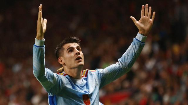 Álvaro Morata, celebrando el gol de la victoria de España ante Portugal