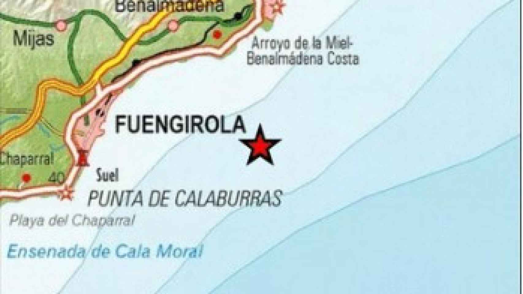 Imagen del mapa donde se localiza el último terremoto ocurrido en la provincia de Málaga.