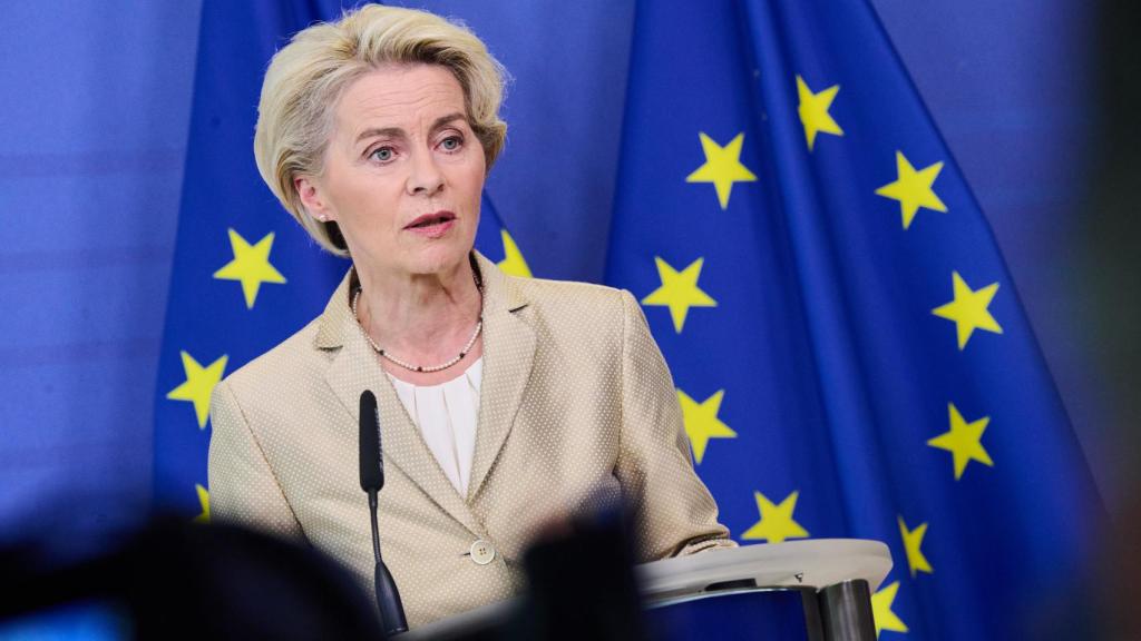 La presidenta de la Comisión, Ursula von der Leyen, durante una rueda de prensa