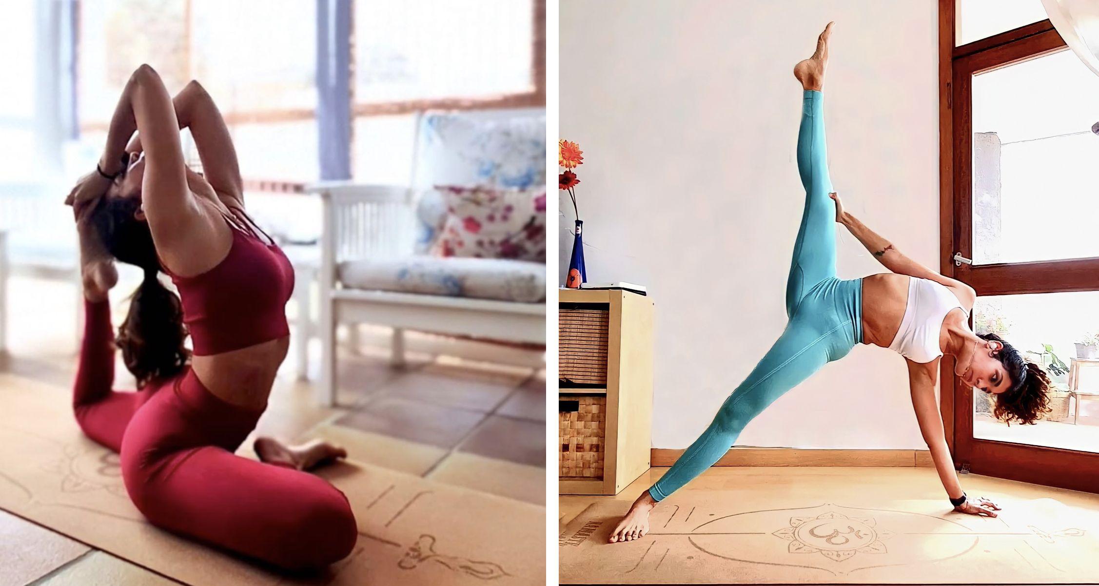 Clientas de Kiligs realizando posturas de yoga y pilates en las esterillas propias de la marca.